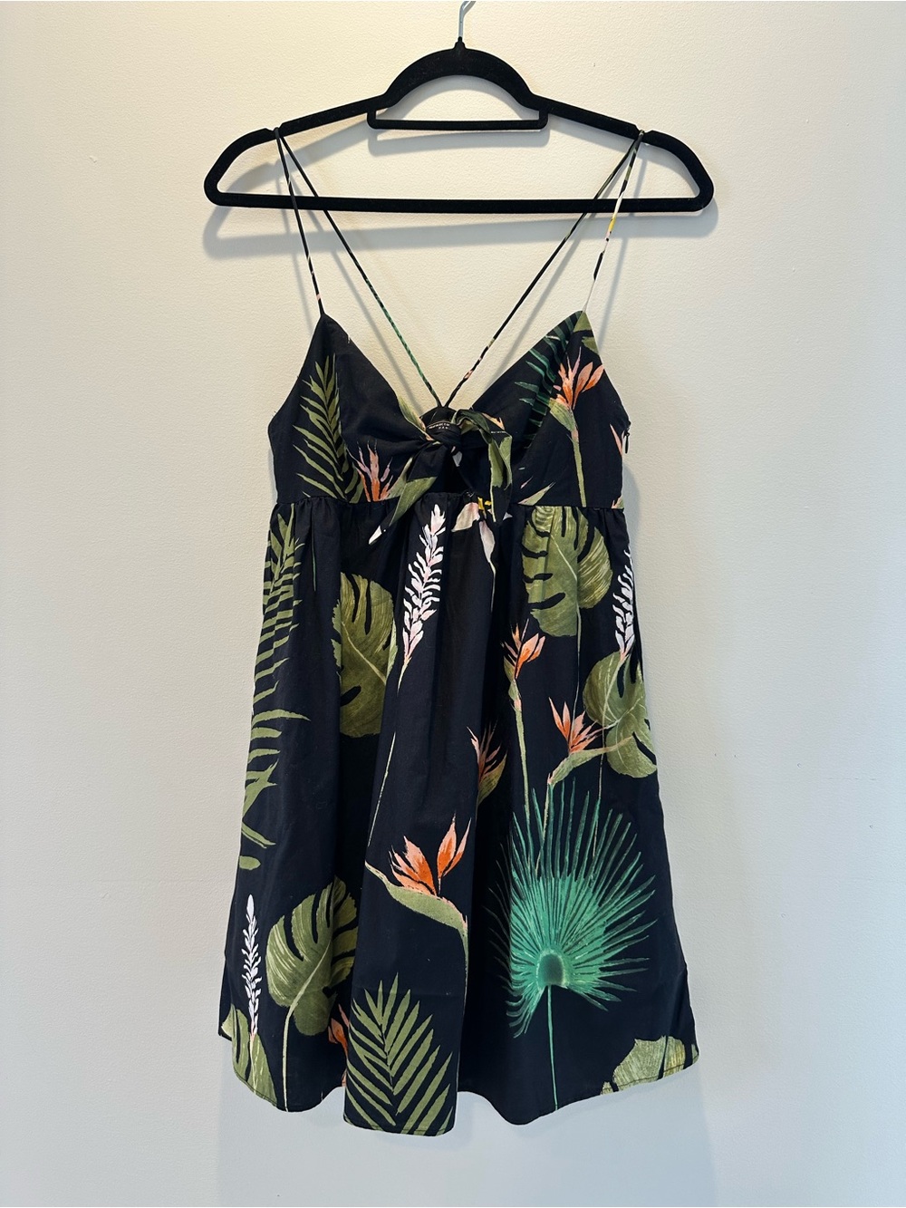 Zara Black Mini Dress with Green and Pink Tropical Print